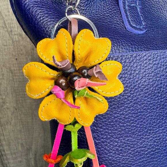 Leather Flower Purse Charm Genuine Leather Bag Charm NEW FAST SHIP - Picture 2 of 8
